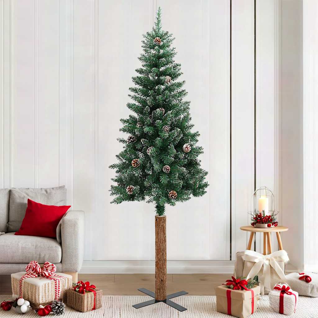 Kerstboom met echt hout en sneeuw smal 210 cm groen is nu te koop bij PeponiXL, paradijselijk wonen!