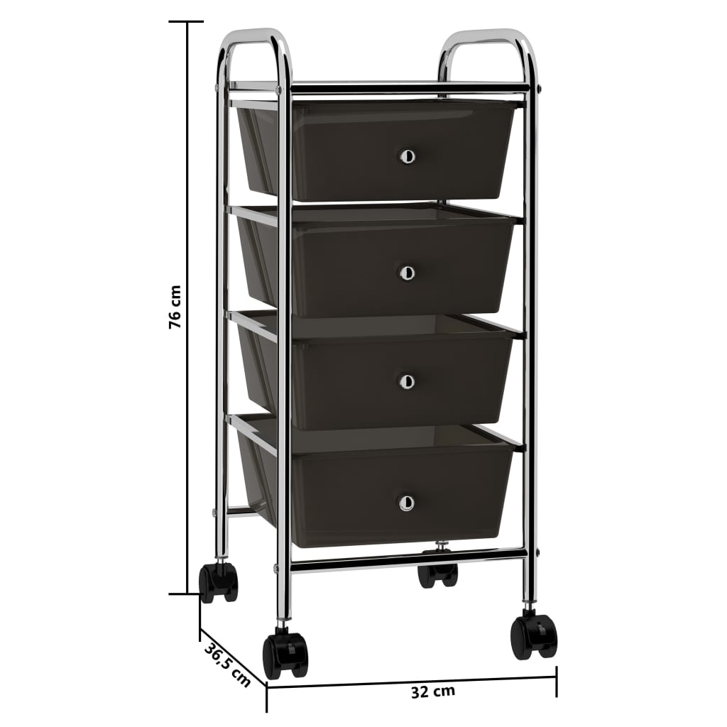 Opbergtrolley met 4 lades mobiel kunststof zwart is nu te koop bij PeponiXL, paradijselijk wonen!