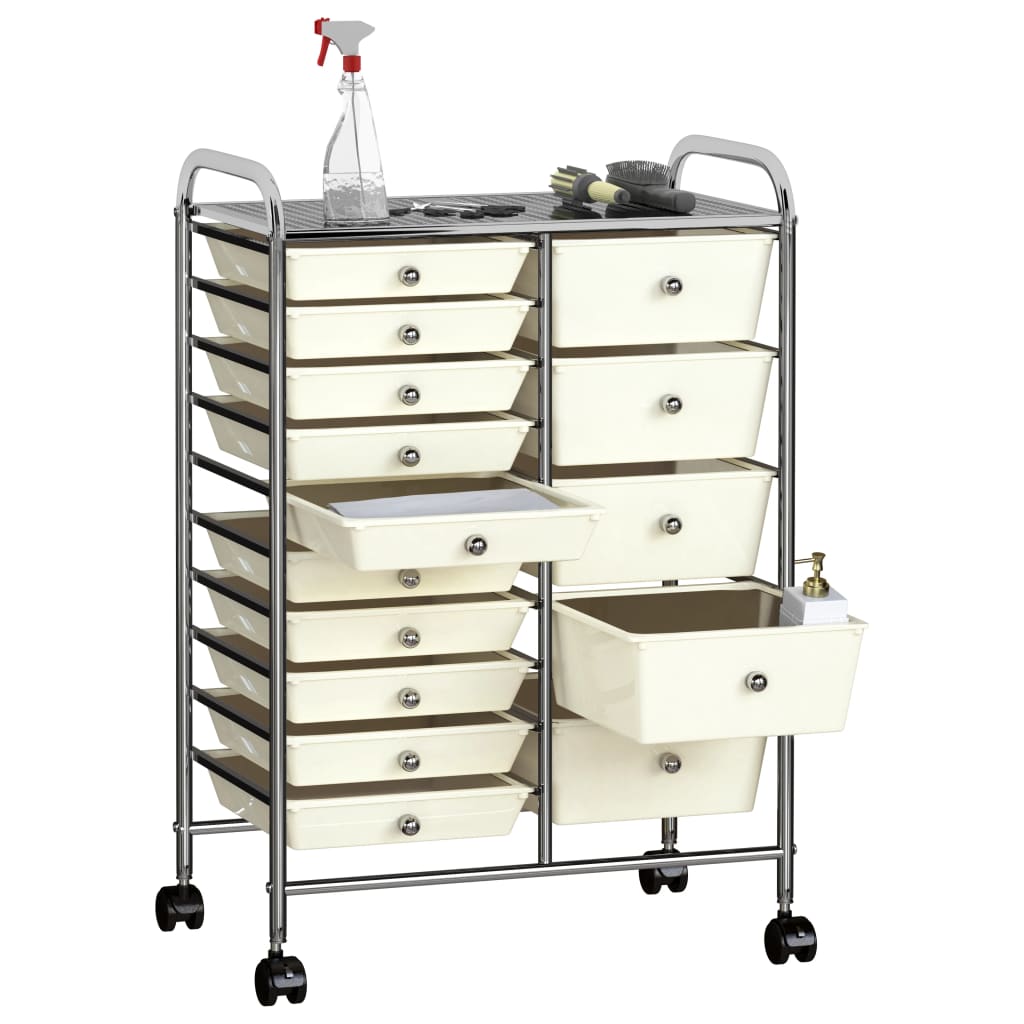 Opbergtrolley met 15 lades mobiel XXL kunststof wit is nu te koop bij PeponiXL, paradijselijk wonen!