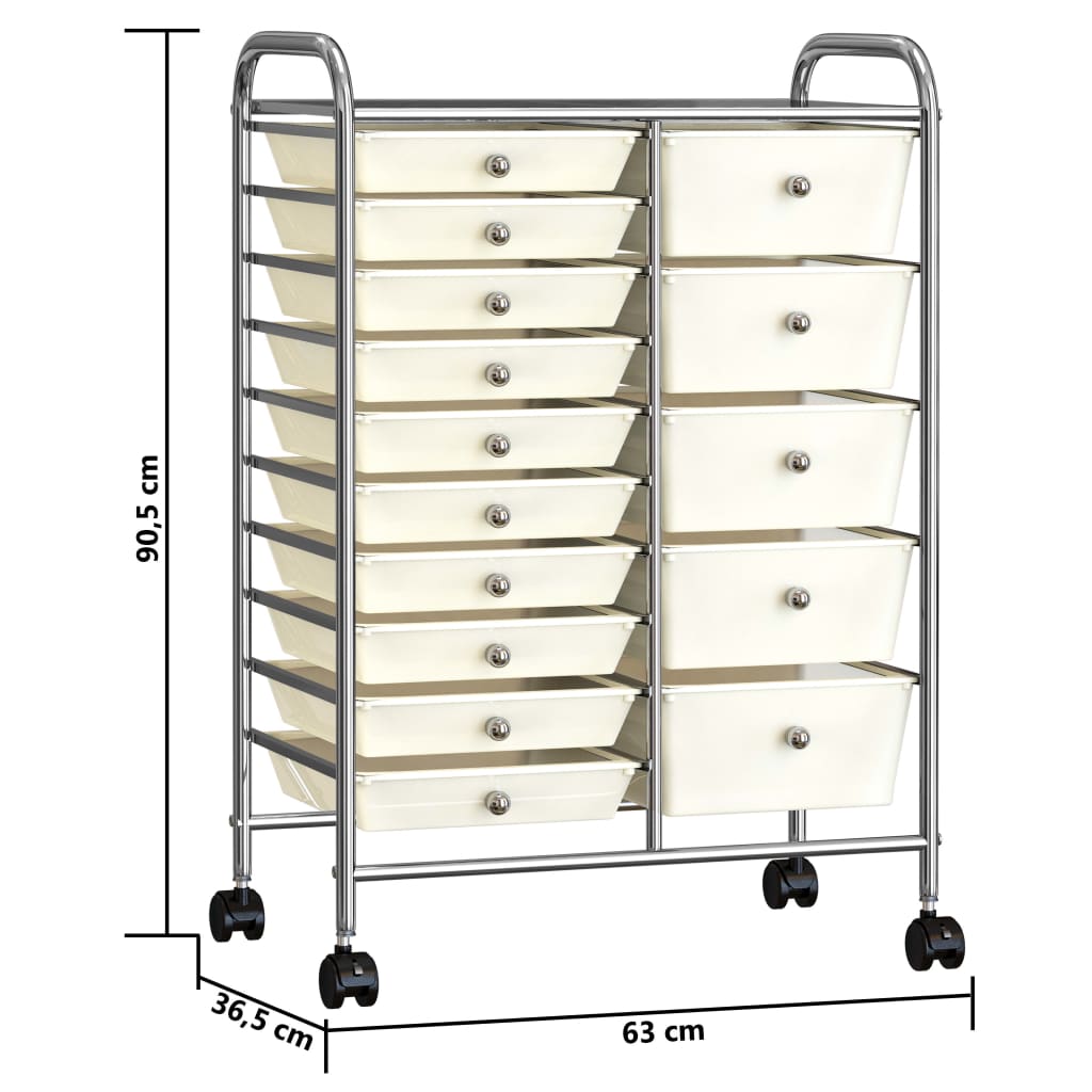 Opbergtrolley met 15 lades mobiel XXL kunststof wit is nu te koop bij PeponiXL, paradijselijk wonen!