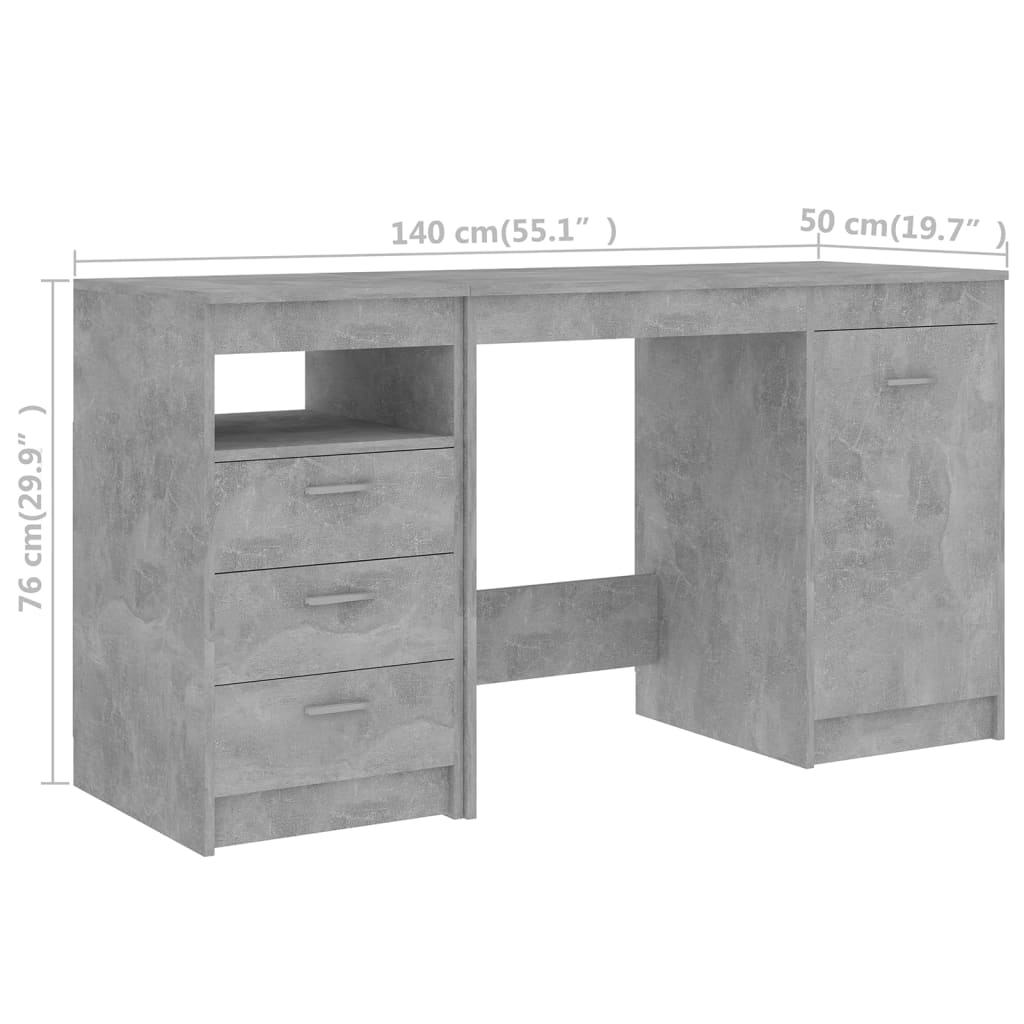 Bureau 140x50x76 cm bewerkt hout betongrijs is nu te koop bij PeponiXL, paradijselijk wonen!