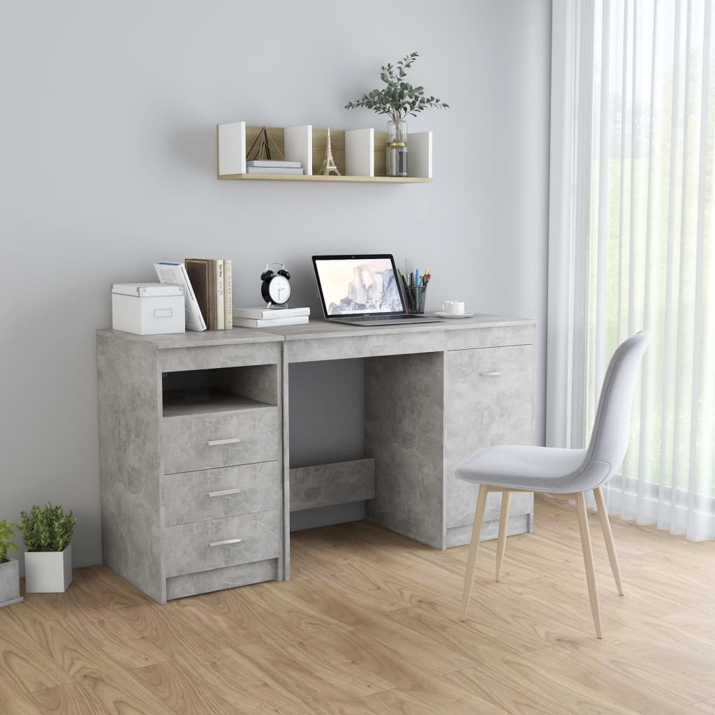 Bureau 140x50x76 cm bewerkt hout betongrijs is nu te koop bij PeponiXL, paradijselijk wonen!