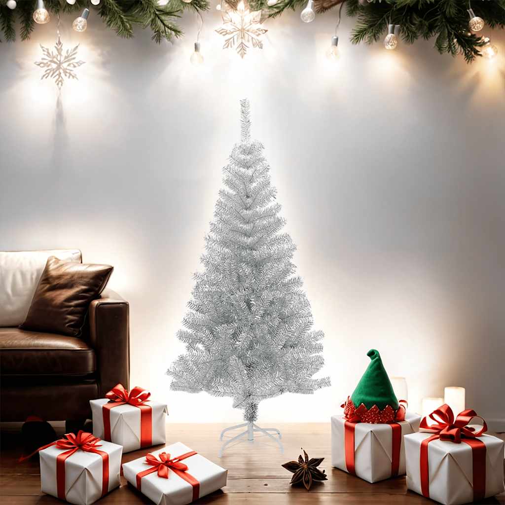 Kunstkerstboom met standaard 150 cm PET zilverkleurig is nu te koop bij PeponiXL, paradijselijk wonen!