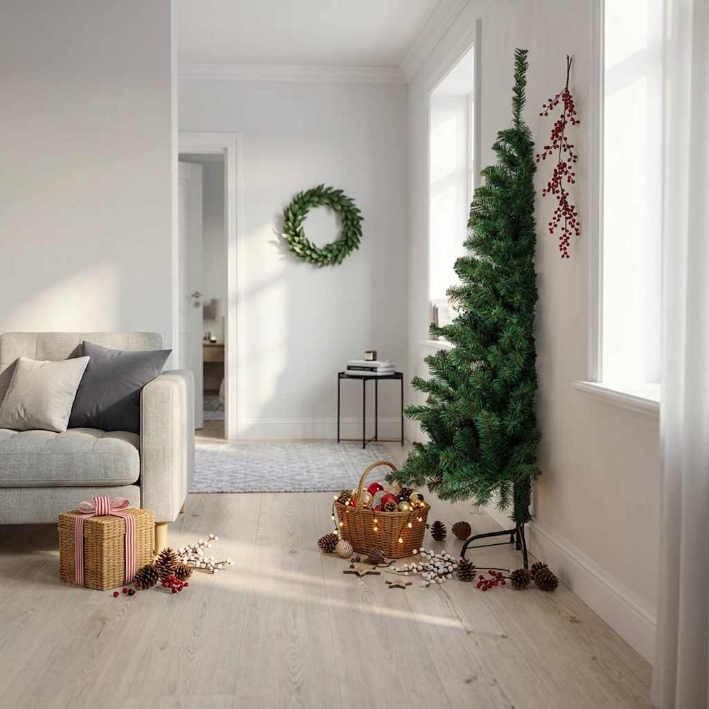 Kunstkerstboom met standaard half 180 cm PVC groen is nu te koop bij PeponiXL, paradijselijk wonen!