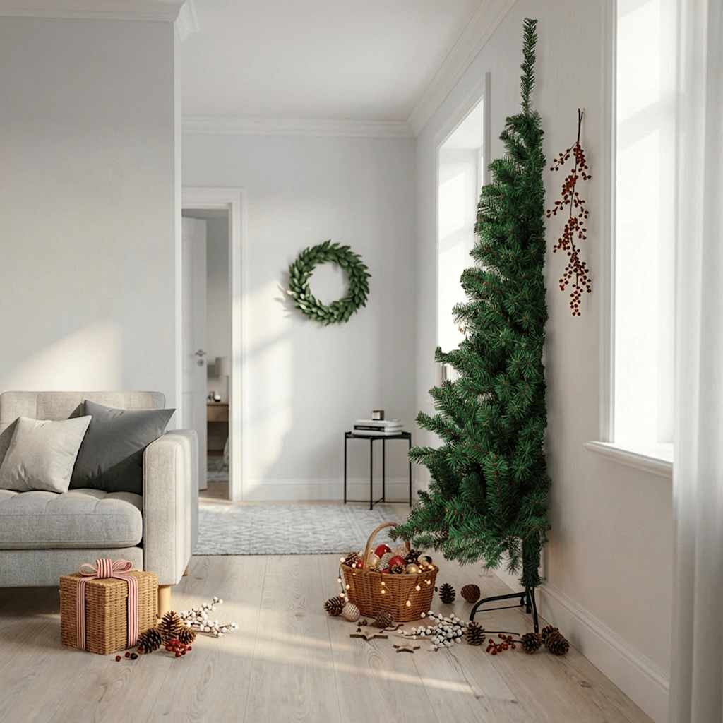 Kunstkerstboom met standaard half 210 cm PVC groen is nu te koop bij PeponiXL, paradijselijk wonen!