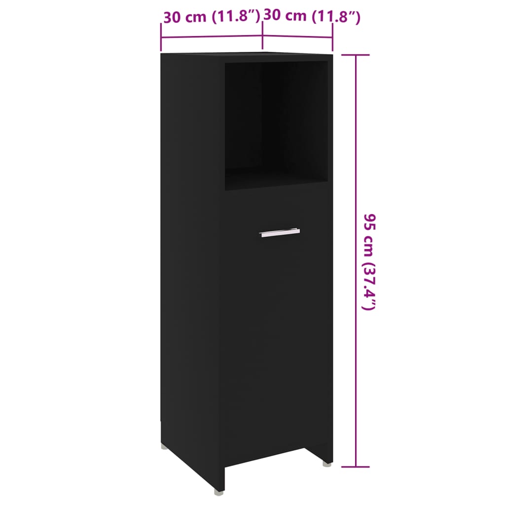 Badkamerkast 30x30x95 cm bewerkt hout zwart is nu te koop bij PeponiXL, paradijselijk wonen!