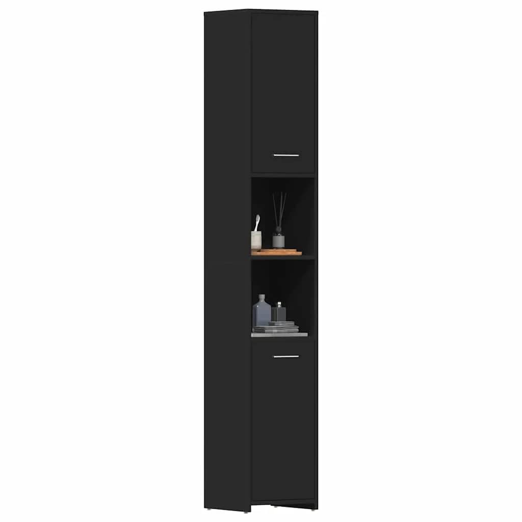 Badkamerkast 30x30x183,5 cm bewerkt hout zwart is nu te koop bij PeponiXL, paradijselijk wonen!