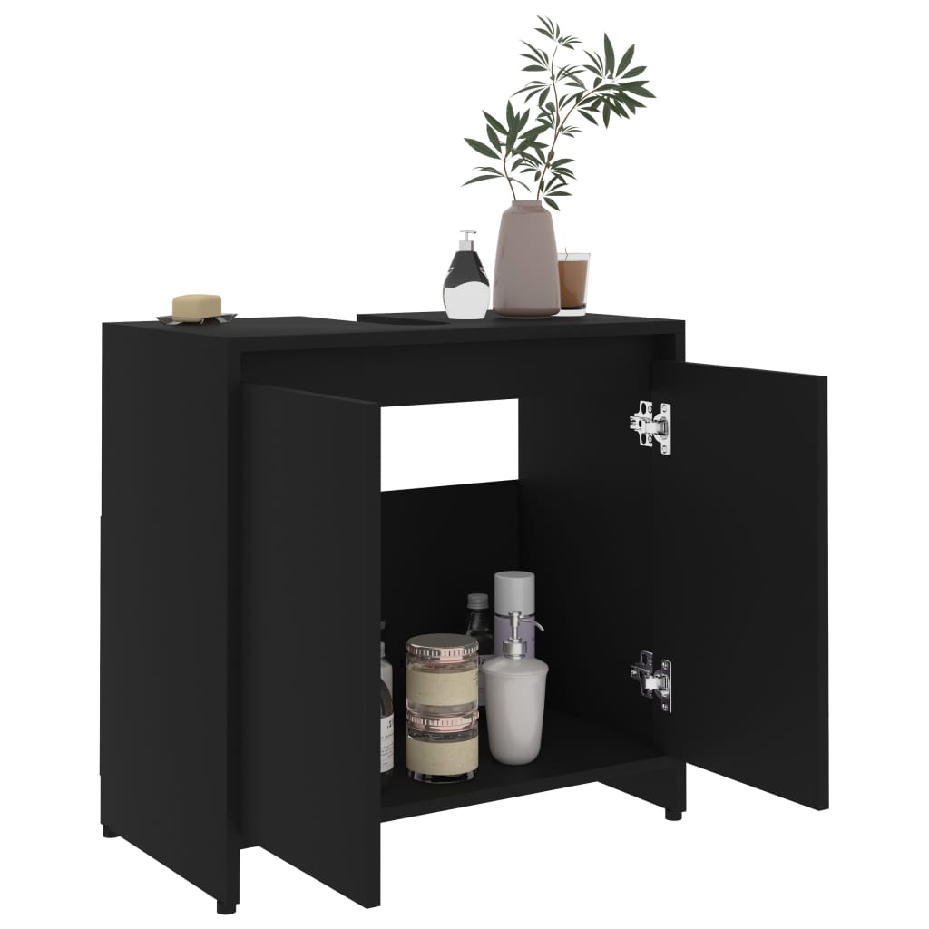 Badkamerkast 60x33x61 cm bewerkt hout zwart is nu te koop bij PeponiXL, paradijselijk wonen!