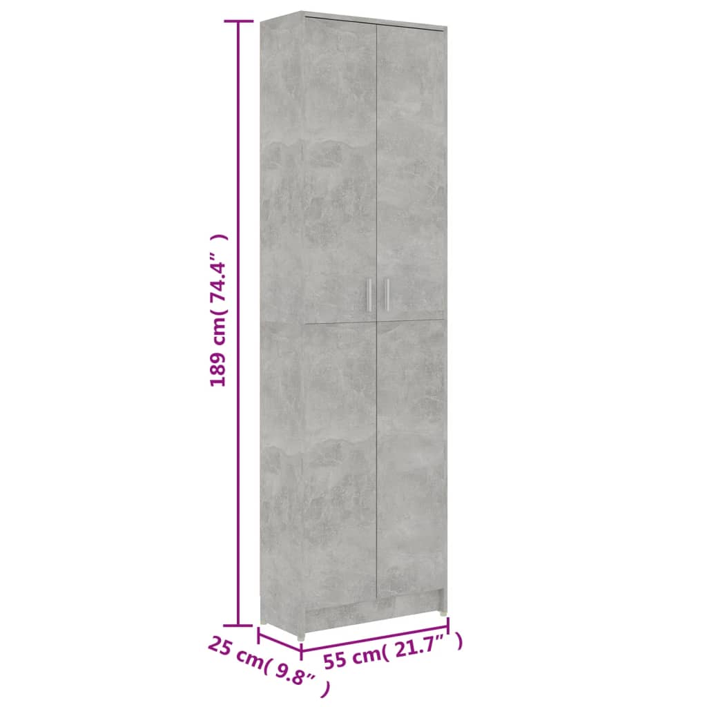 Gangkast 55x25x189 cm bewerkt hout betongrijs is nu te koop bij PeponiXL, paradijselijk wonen!