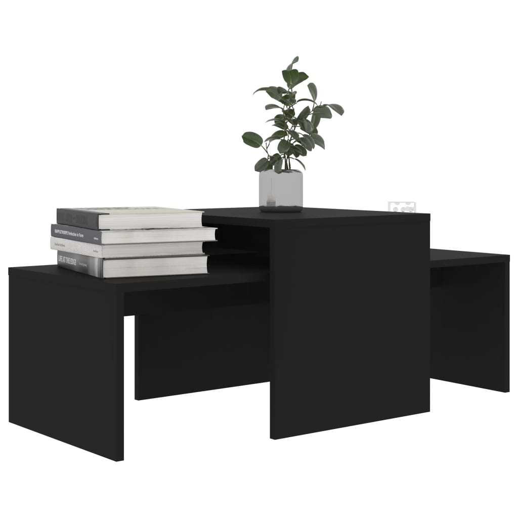 Salontafelset 100x48x40 cm bewerkt hout zwart is nu te koop bij PeponiXL, paradijselijk wonen!