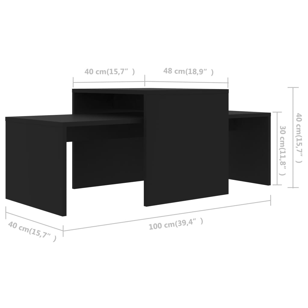 Salontafelset 100x48x40 cm bewerkt hout zwart is nu te koop bij PeponiXL, paradijselijk wonen!