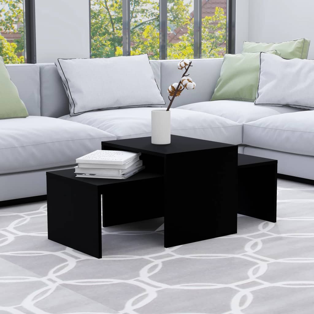 Salontafelset 100x48x40 cm bewerkt hout zwart is nu te koop bij PeponiXL, paradijselijk wonen!