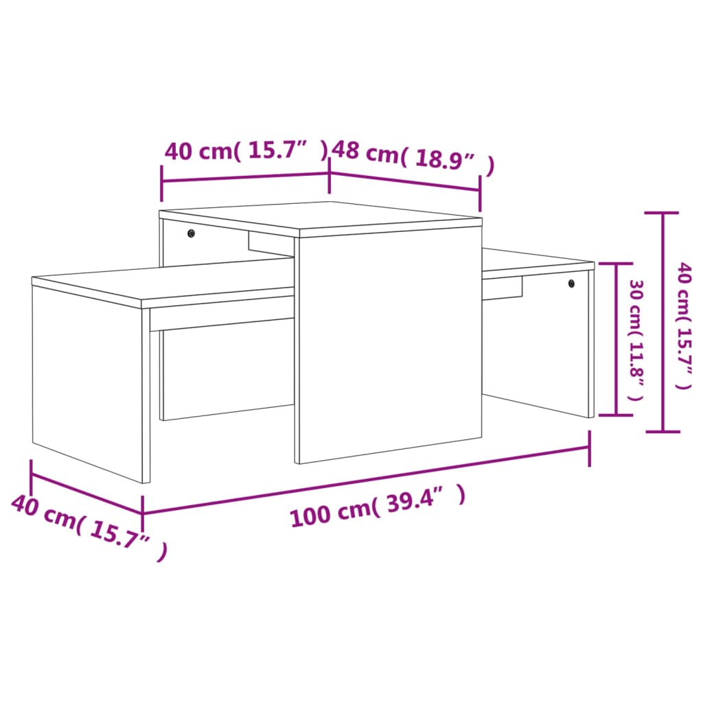 Salontafelset 100x48x40 cm bewerkt hout sonoma eikenkleurig is nu te koop bij PeponiXL, paradijselijk wonen!