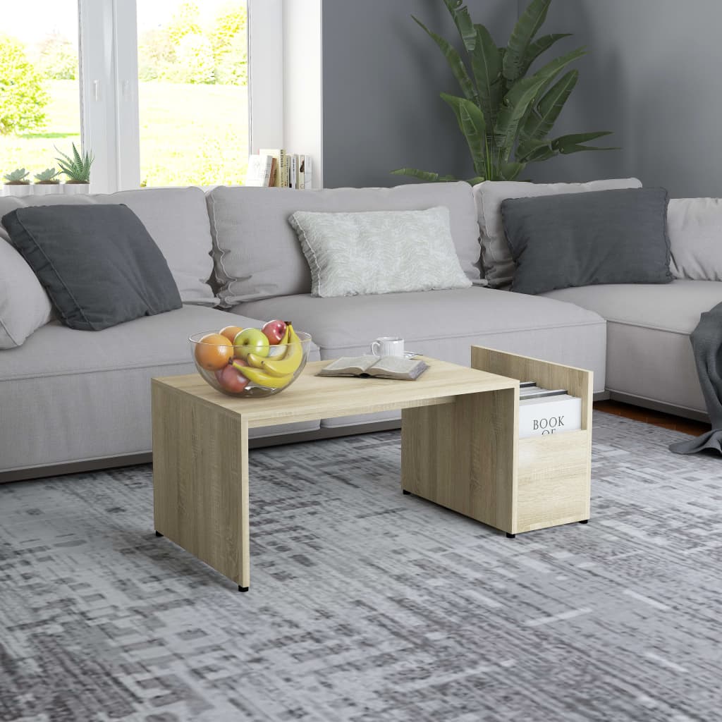 Salontafel 90x45x35 cm bewerkt hout sonoma eikenkleurig is nu te koop bij PeponiXL, paradijselijk wonen!