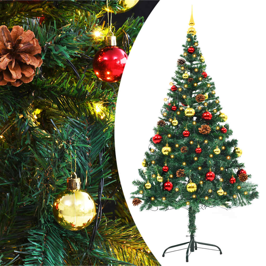 Kunstkerstboom met verlichting en kerstballen 150 cm groen is nu te koop bij PeponiXL, paradijselijk wonen!