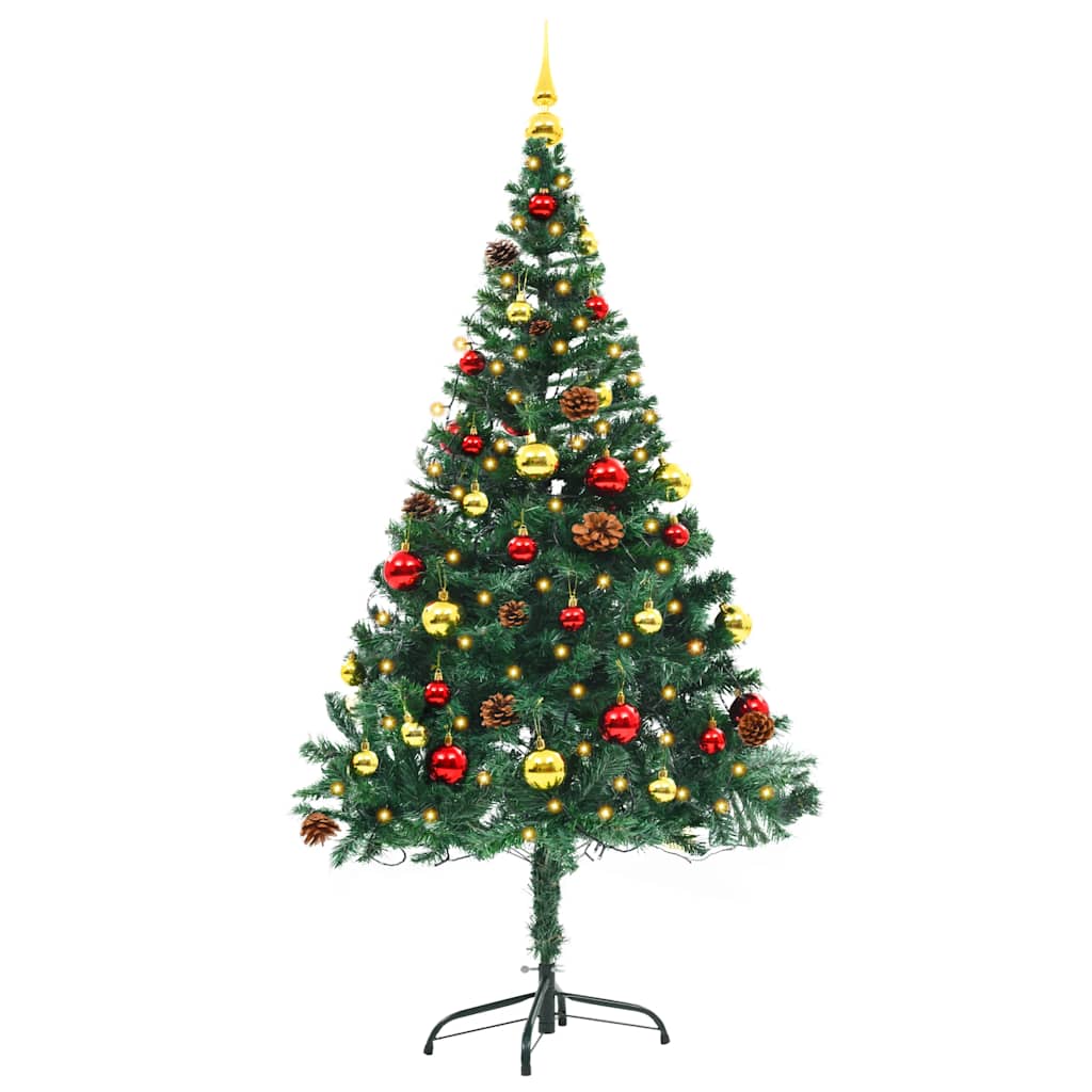 Kunstkerstboom met verlichting en kerstballen 150 cm groen is nu te koop bij PeponiXL, paradijselijk wonen!