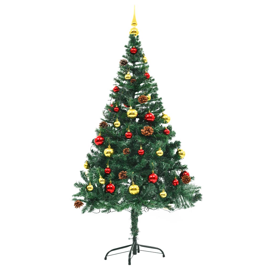 Kunstkerstboom met verlichting en kerstballen 150 cm groen is nu te koop bij PeponiXL, paradijselijk wonen!