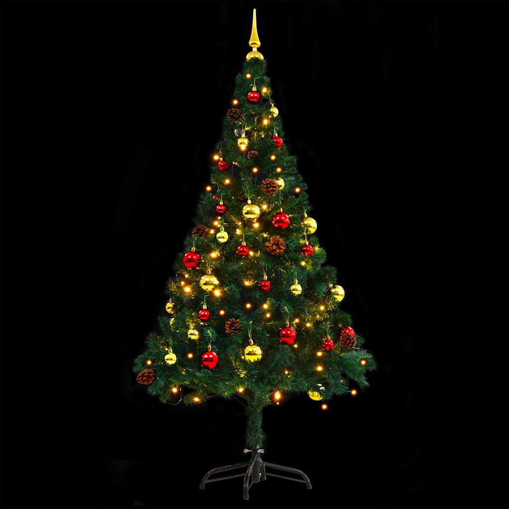 Kunstkerstboom met verlichting en kerstballen 150 cm groen is nu te koop bij PeponiXL, paradijselijk wonen!