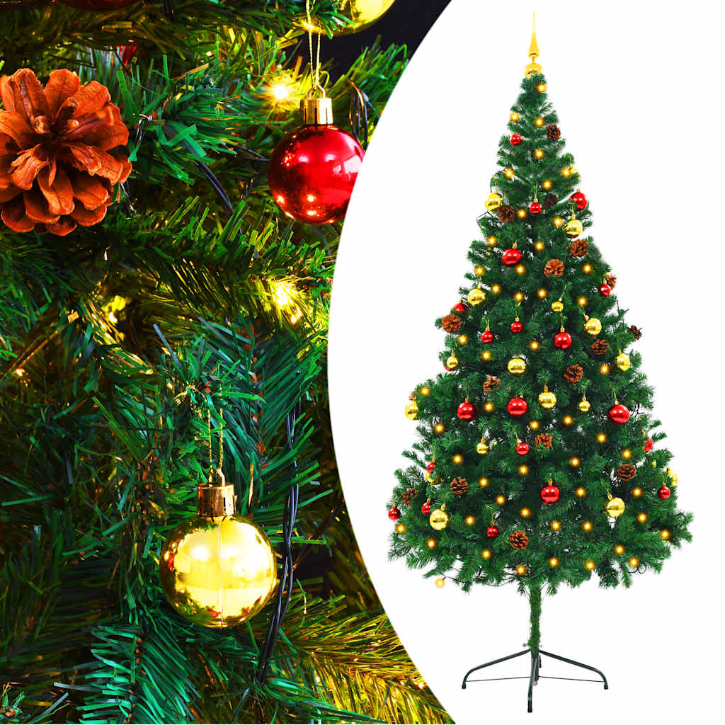 Kunstkerstboom met verlichting en kerstballen 210 cm groen is nu te koop bij PeponiXL, paradijselijk wonen!
