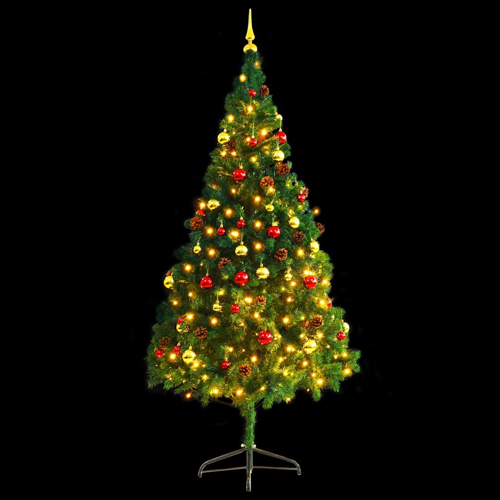 Kunstkerstboom met verlichting en kerstballen 210 cm groen is nu te koop bij PeponiXL, paradijselijk wonen!
