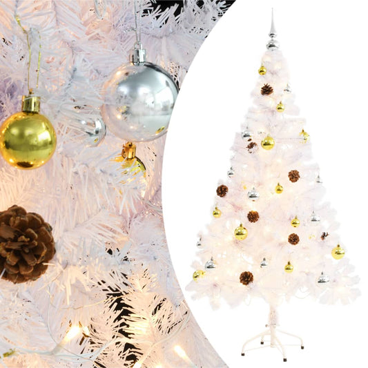 Kunstkerstboom met verlichting en kerstballen 150 cm wit is nu te koop bij PeponiXL, paradijselijk wonen!