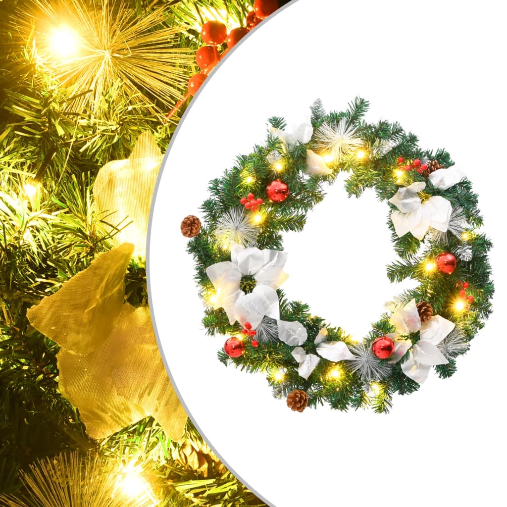 Kerstkrans met LED lampjes 60 cm PVC groen is nu te koop bij PeponiXL, paradijselijk wonen!