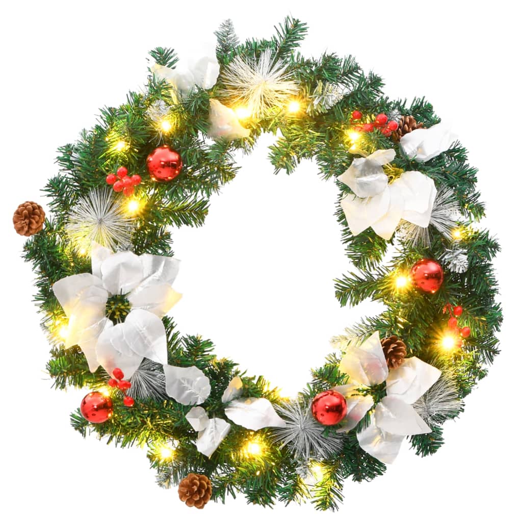 Kerstkrans met LED lampjes 60 cm PVC groen is nu te koop bij PeponiXL, paradijselijk wonen!