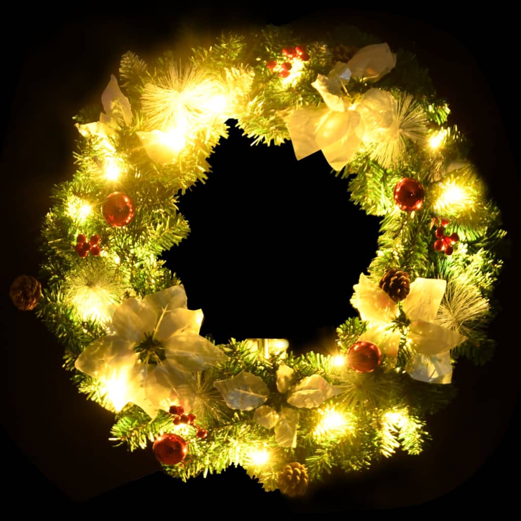 Kerstkrans met LED lampjes 60 cm PVC groen is nu te koop bij PeponiXL, paradijselijk wonen!