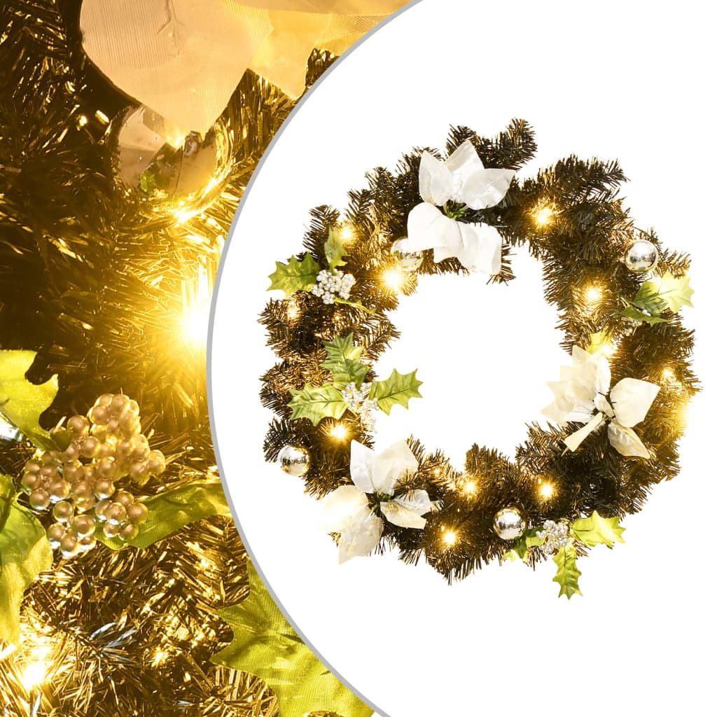 Kerstkrans met LED-lampjes 60 cm PVC zwart is nu te koop bij PeponiXL, paradijselijk wonen!