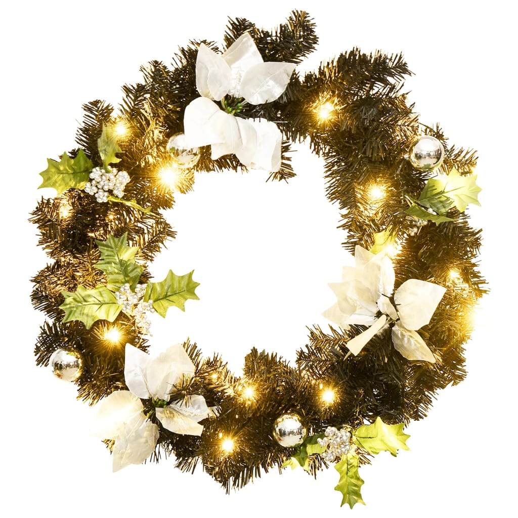 Kerstkrans met LED-lampjes 60 cm PVC zwart is nu te koop bij PeponiXL, paradijselijk wonen!