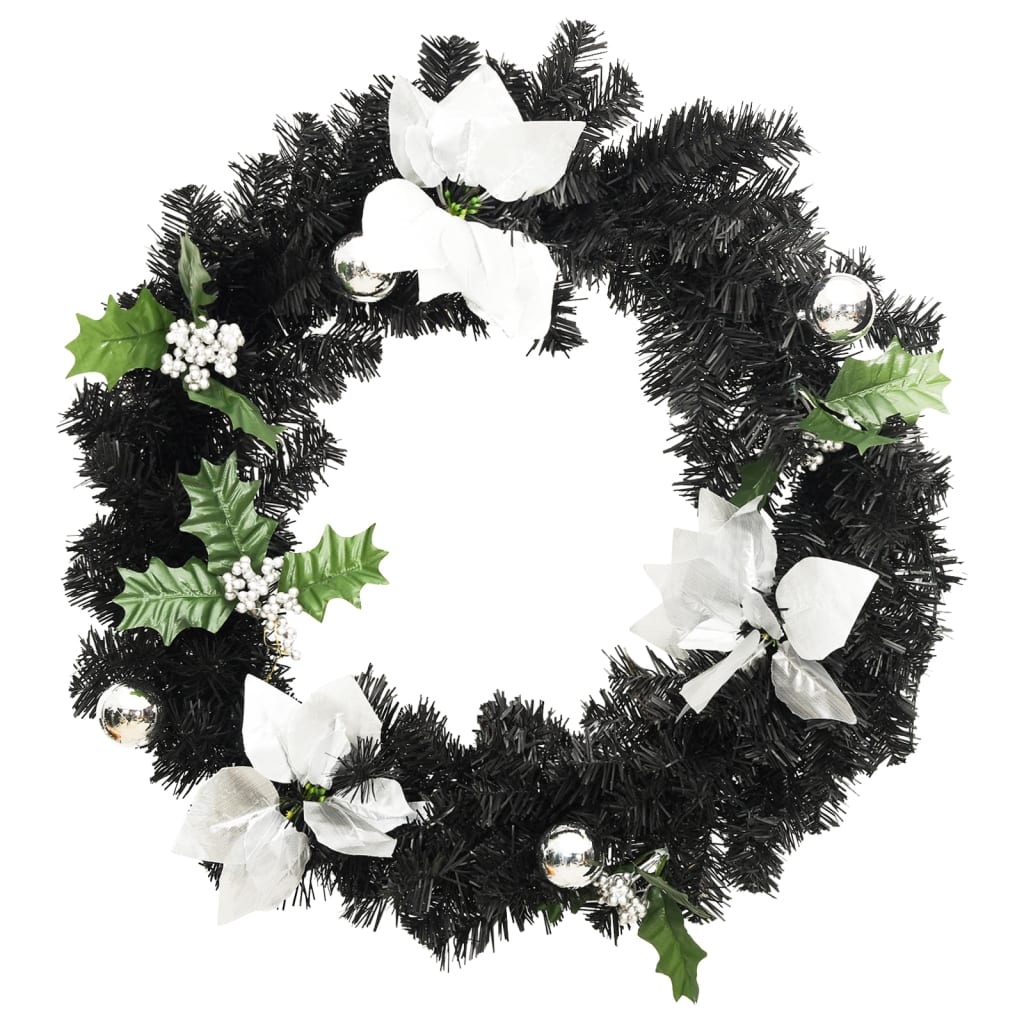 Kerstkrans met LED-lampjes 60 cm PVC zwart is nu te koop bij PeponiXL, paradijselijk wonen!