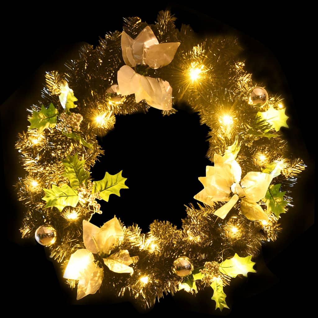 Kerstkrans met LED-lampjes 60 cm PVC zwart is nu te koop bij PeponiXL, paradijselijk wonen!