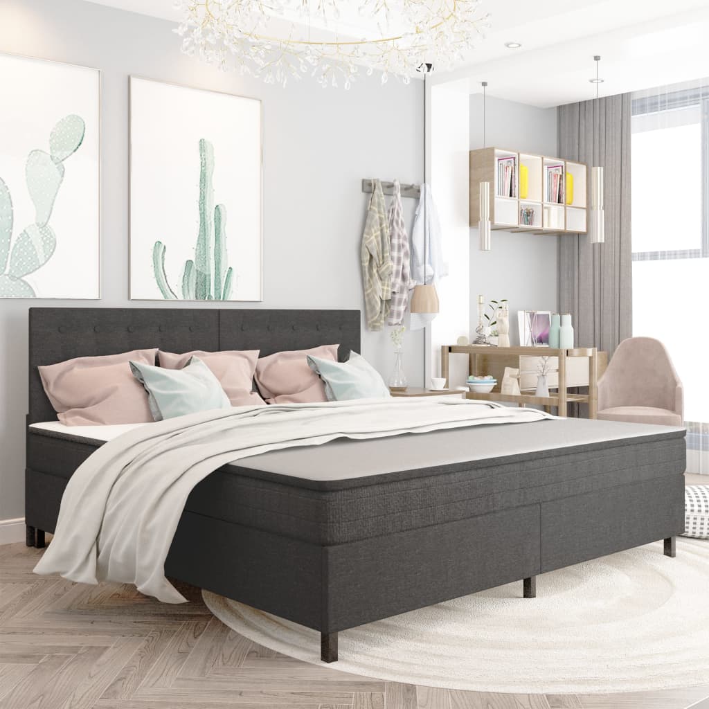 Boxspring stof donkergrijs 200x200 cm is nu te koop bij PeponiXL, paradijselijk wonen!