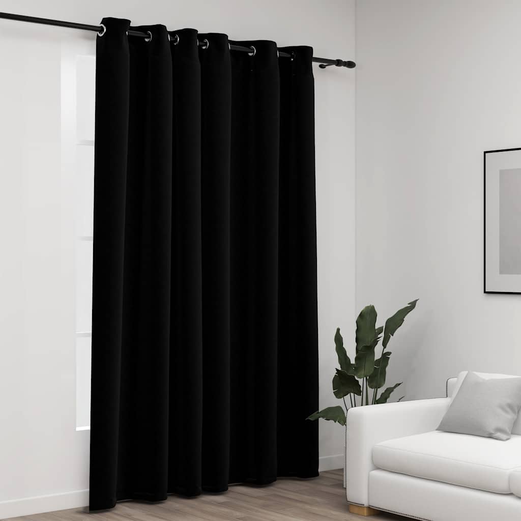 Gordijn linnen-look verduisterend met ogen 290x245 cm zwart is nu te koop bij PeponiXL, paradijselijk wonen!