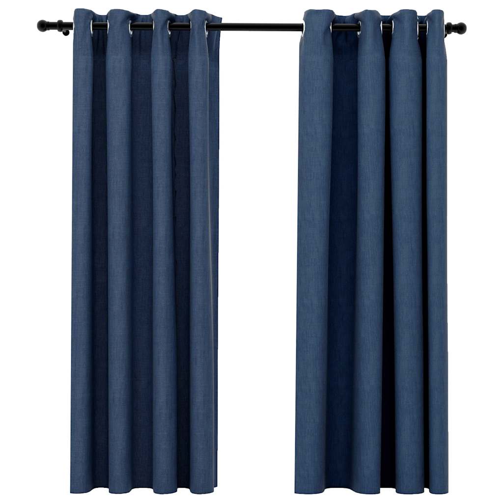 Gordijnen linnen-look verduisterend ogen 2 st 140x175 cm blauw is nu te koop bij PeponiXL, paradijselijk wonen!