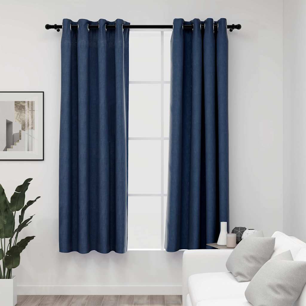 Gordijnen linnen-look verduisterend ogen 2 st 140x175 cm blauw is nu te koop bij PeponiXL, paradijselijk wonen!