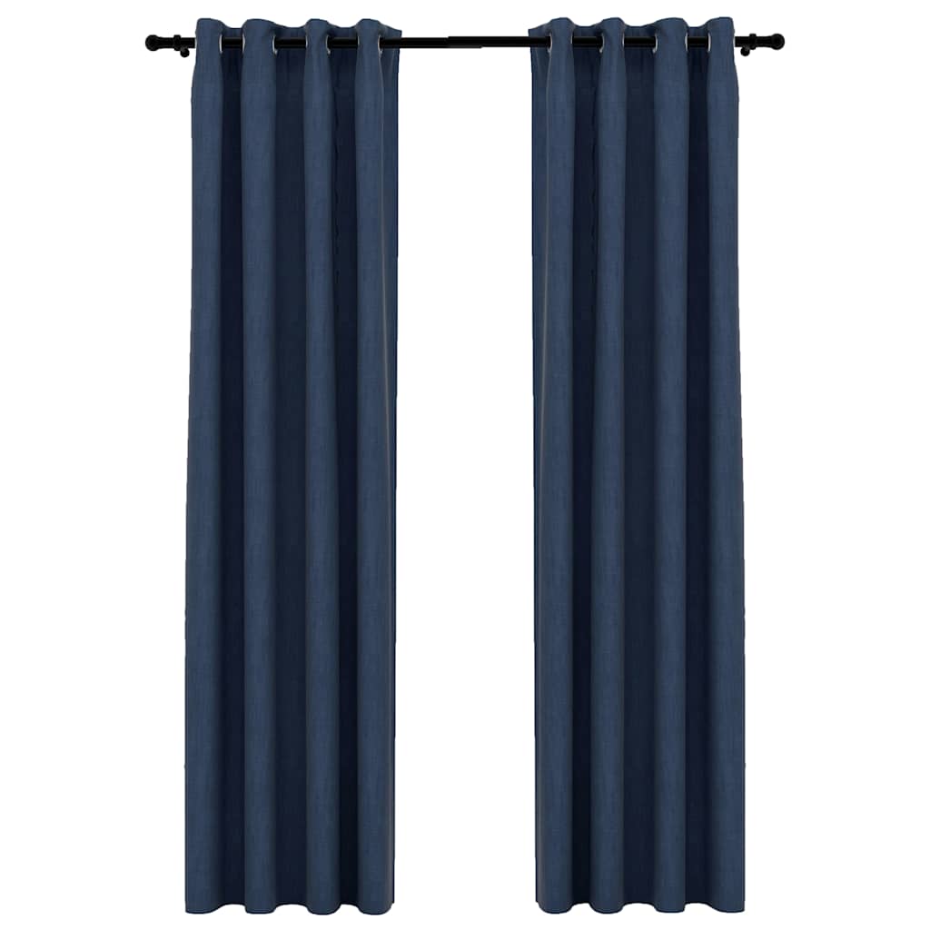 Gordijnen linnen-look verduisterend ogen 2 st 140x225 cm blauw is nu te koop bij PeponiXL, paradijselijk wonen!