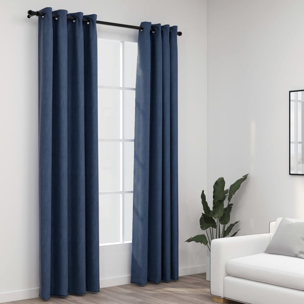 Gordijnen linnen-look verduisterend ogen 2 st 140x225 cm blauw is nu te koop bij PeponiXL, paradijselijk wonen!