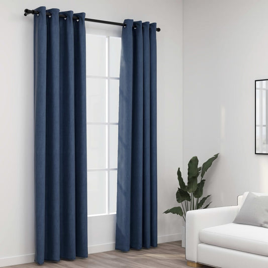 Gordijnen linnen-look verduisterend ogen 2 st 140x225 cm blauw is nu te koop bij PeponiXL, paradijselijk wonen!