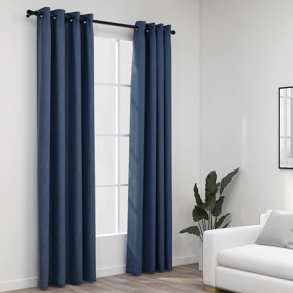Gordijnen linnen-look verduisterend ogen 2 st 140x245 cm blauw is nu te koop bij PeponiXL, paradijselijk wonen!
