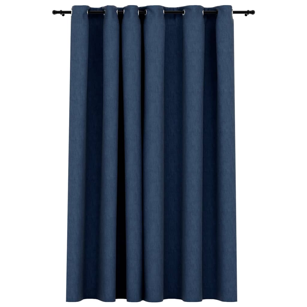 Gordijn linnen-look verduisterend met ogen 290x245 cm blauw is nu te koop bij PeponiXL, paradijselijk wonen!