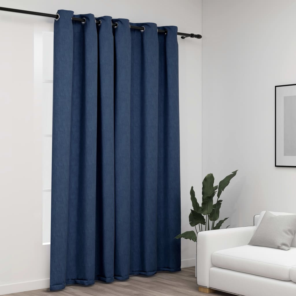 Gordijn linnen-look verduisterend met ogen 290x245 cm blauw is nu te koop bij PeponiXL, paradijselijk wonen!