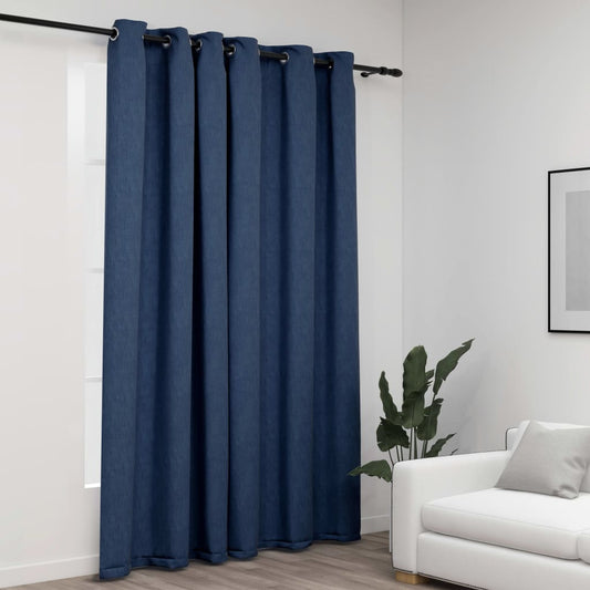 Gordijn linnen-look verduisterend met ogen 290x245 cm blauw is nu te koop bij PeponiXL, paradijselijk wonen!