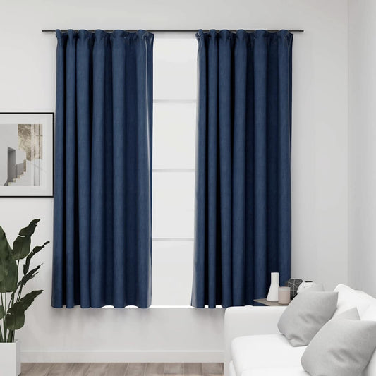 Gordijnen linnen-look verduisterend haken 2 st 140x175 cm blauw is nu te koop bij PeponiXL, paradijselijk wonen!