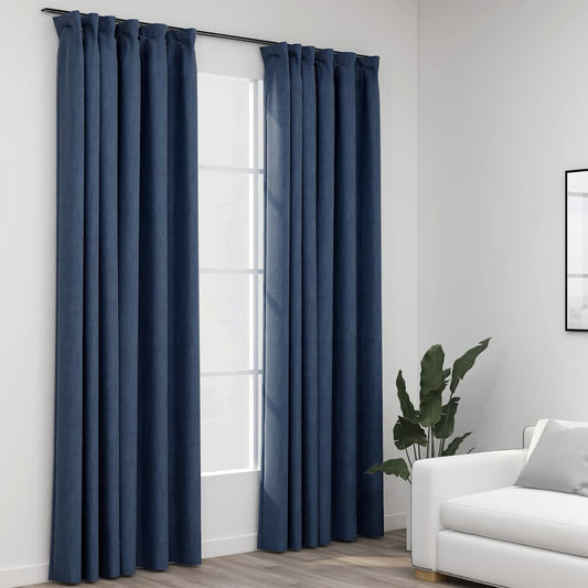 Gordijnen linnen-look verduisterend haken 2 st 140x225 cm blauw is nu te koop bij PeponiXL, paradijselijk wonen!