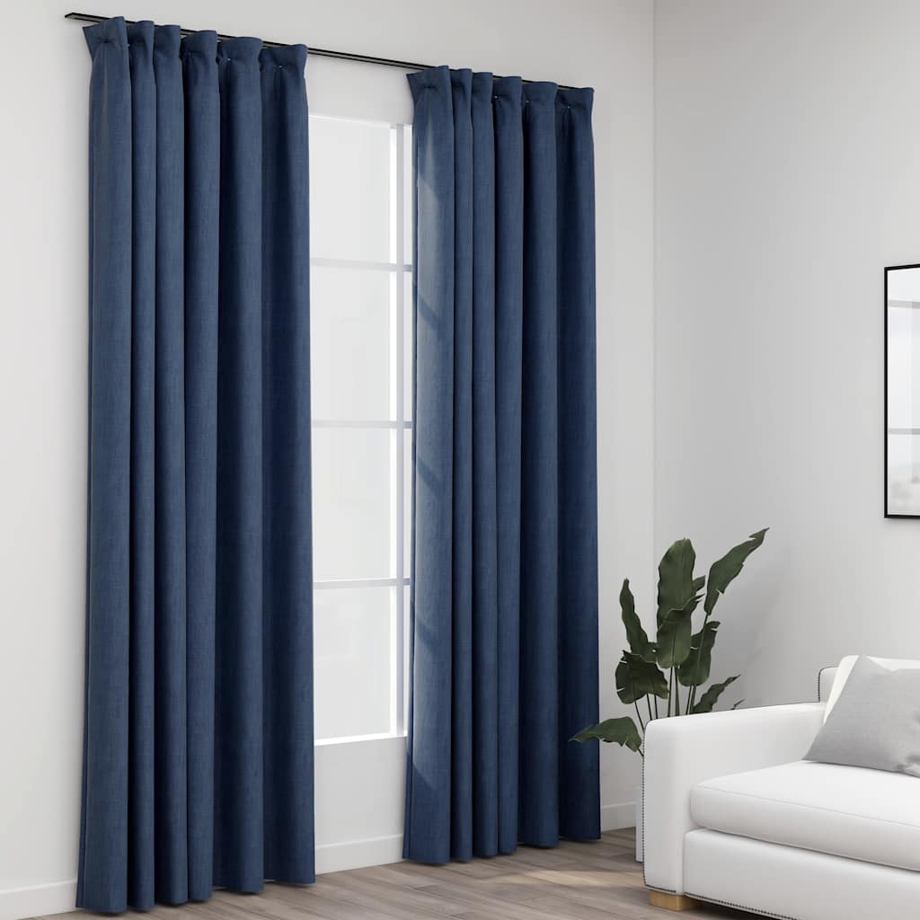 Gordijnen linnen-look verduisterend haken 2 st 140x245 cm blauw is nu te koop bij PeponiXL, paradijselijk wonen!