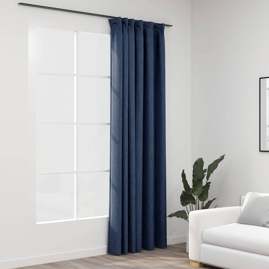 Gordijn linnen-look verduisterend met haken 290x245 cm blauw is nu te koop bij PeponiXL, paradijselijk wonen!