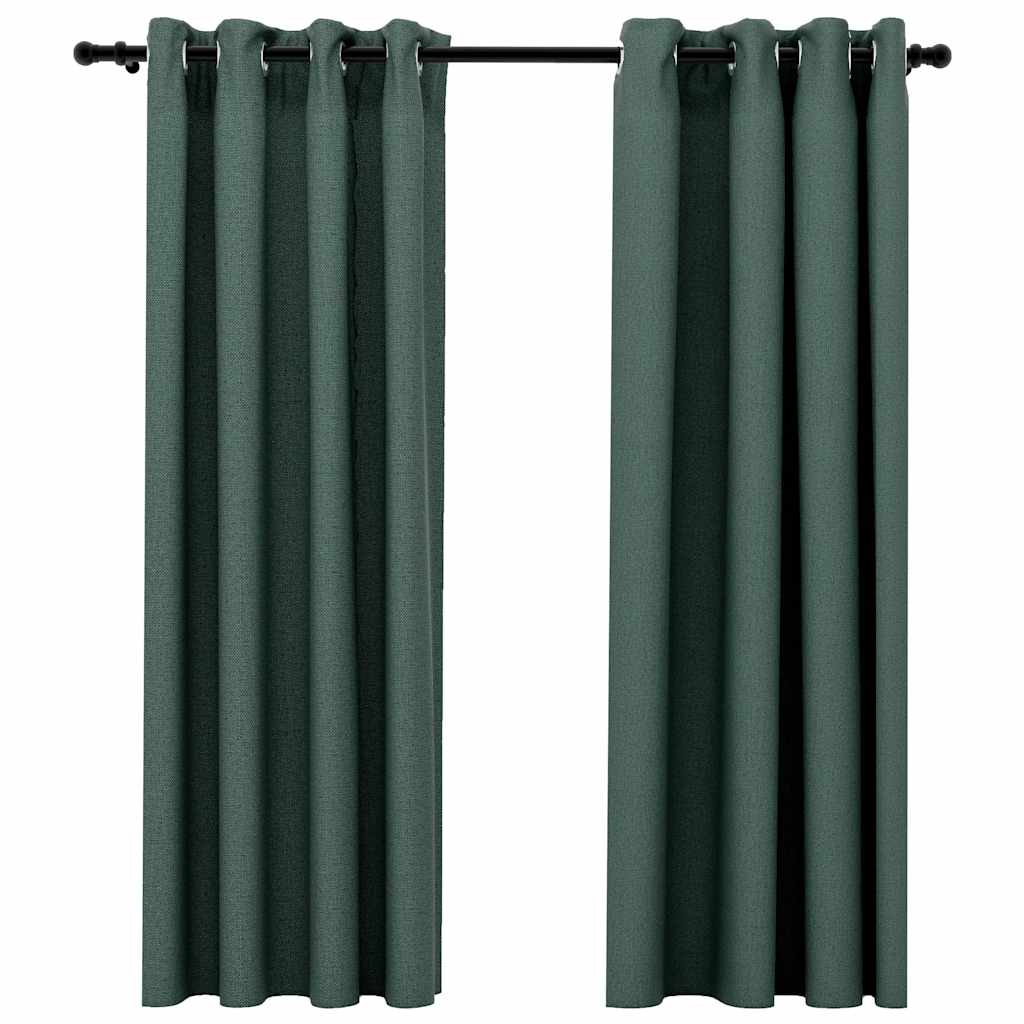 Gordijnen linnen-look verduisterend ogen 2 st 140x175 cm groen is nu te koop bij PeponiXL, paradijselijk wonen!