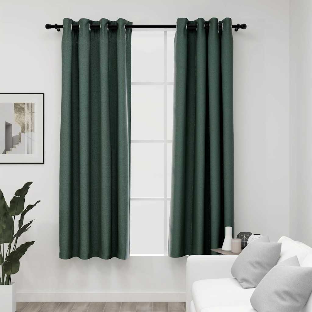 Gordijnen linnen-look verduisterend ogen 2 st 140x175 cm groen is nu te koop bij PeponiXL, paradijselijk wonen!