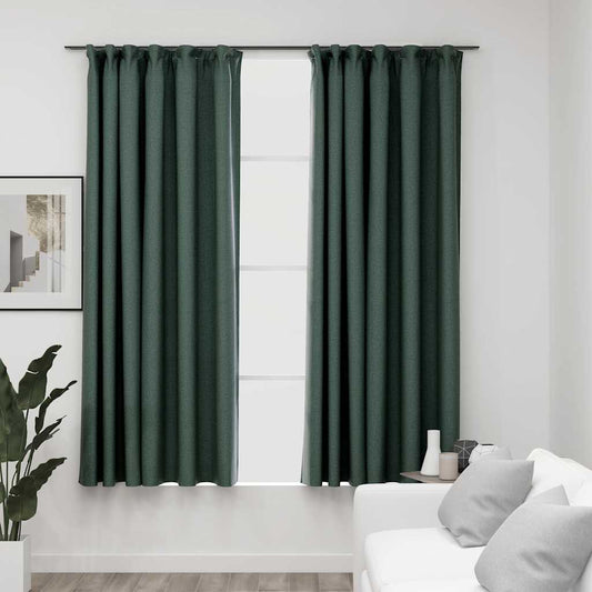 Gordijnen linnen-look verduisterend haken 2 st 140x175 cm groen is nu te koop bij PeponiXL, paradijselijk wonen!